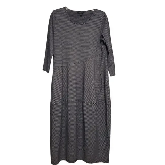 Tirelli Australia Dress Navy Striped Diagonal Seam, 3/4 sleeves, pockets, sz M - Picture 4 of 12